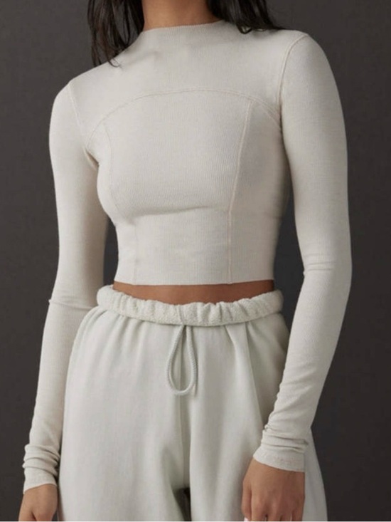 Joah Brown Tops - Joah Brown Stitch Mock Neck Long Sleeve Top Dune Flex Rib XS/S
